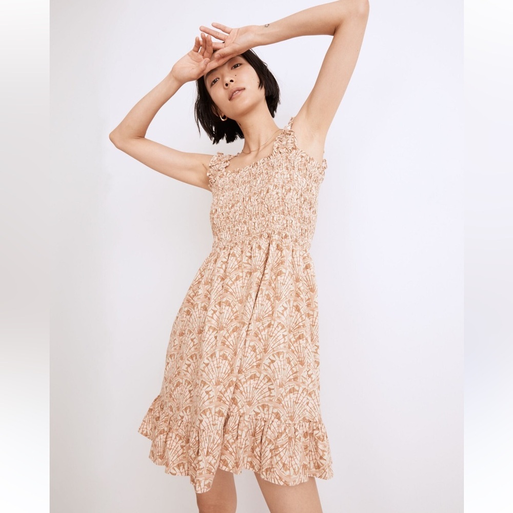 Madewell Floral Print Mini Dress in Beige and White